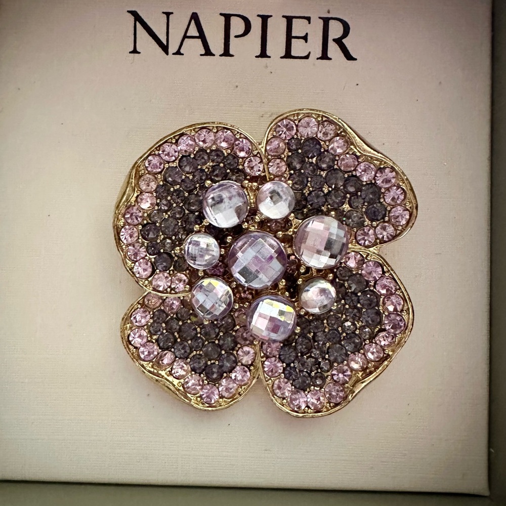 Napier Floral Rhinestone Brooch -NIB